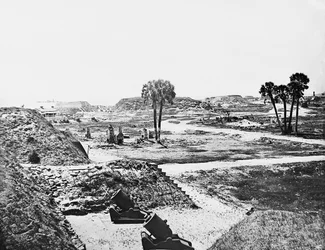 Abandoned Mortars and Empty Confederate Fortifications Beside Fort Moultrie on Sullivans Island, Charleston Harbor, South Carolina, 1865